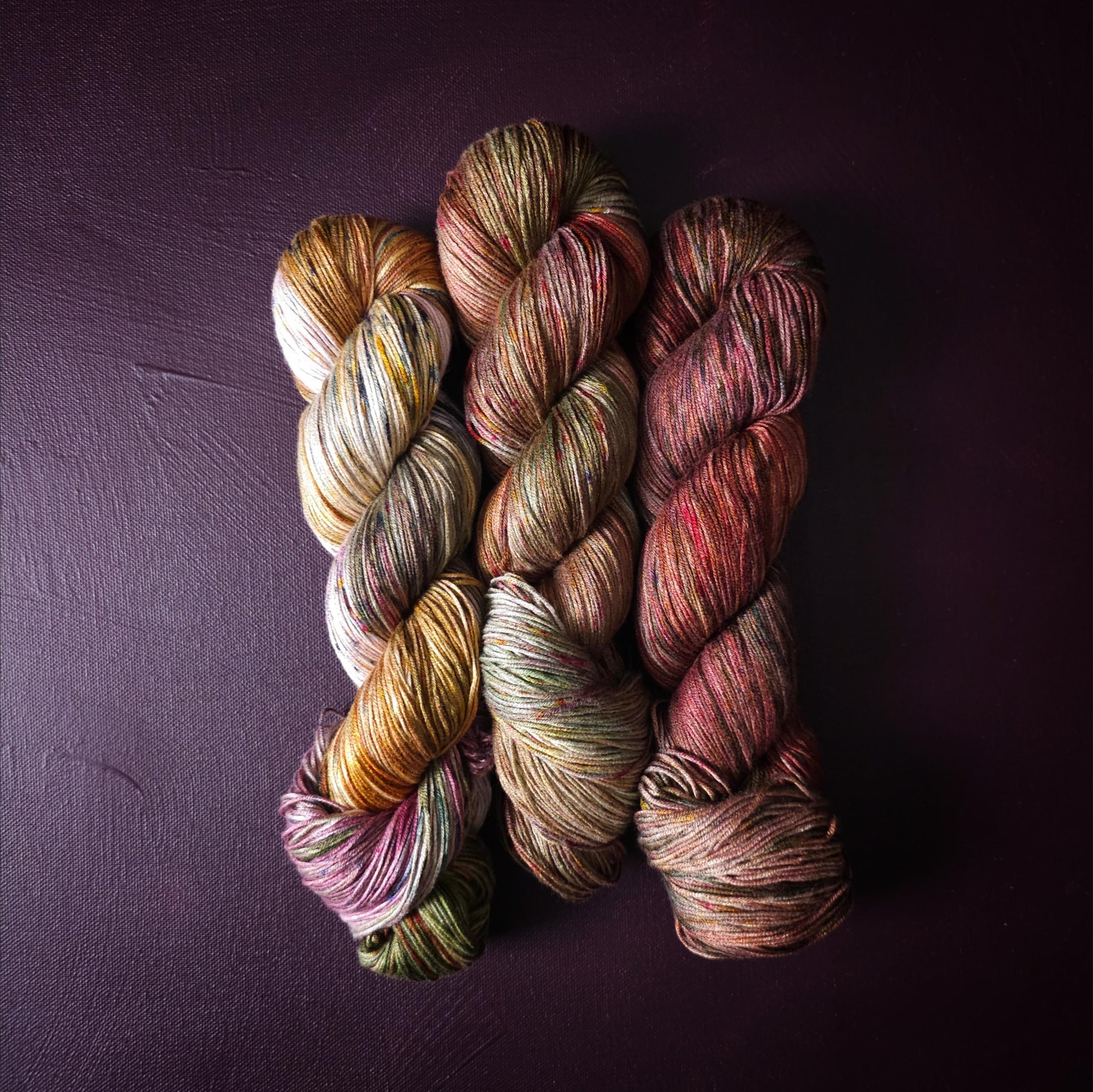 Lucky Dip Trio, Hand Dyed Vegan Yarn Set, One Of A Kind, Bamboo fingering Weight Yarn, Hand Painted Plant Based Crochet Thread, Knitting