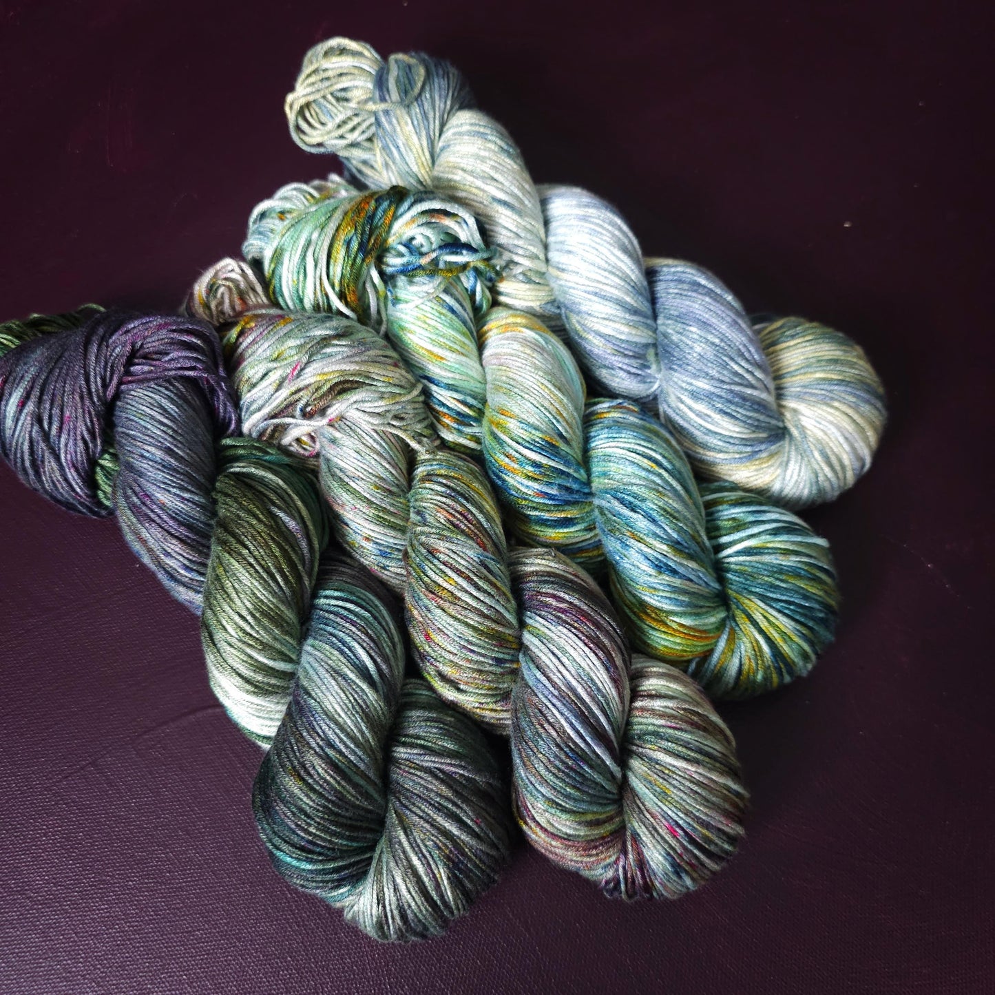 Lucky Dip nr 2, Hand Dyed Vegan Yarn Fade Set, One Of A Kind Knitting Yarn, DK Weight bamboo Yarn, Shiny Hand Painted Crochet Thread