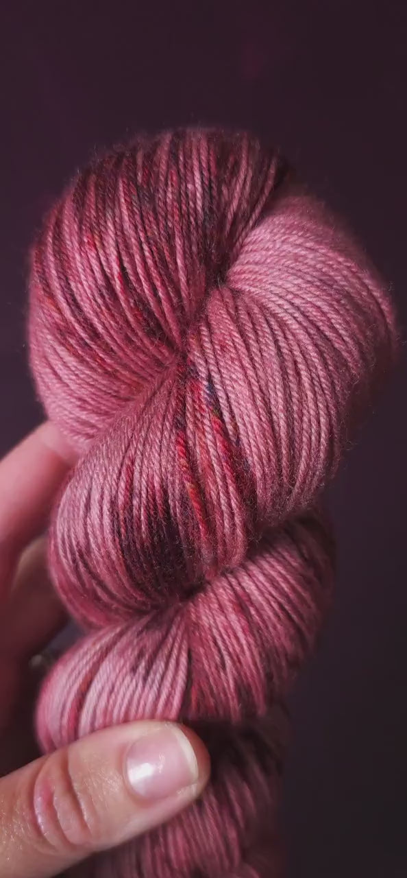 Rasberry Delight, hand dyed merino singles yarn, gifts for knitters, gold lurex sock yarn, colorful knitting supplies, merino crochet yarn