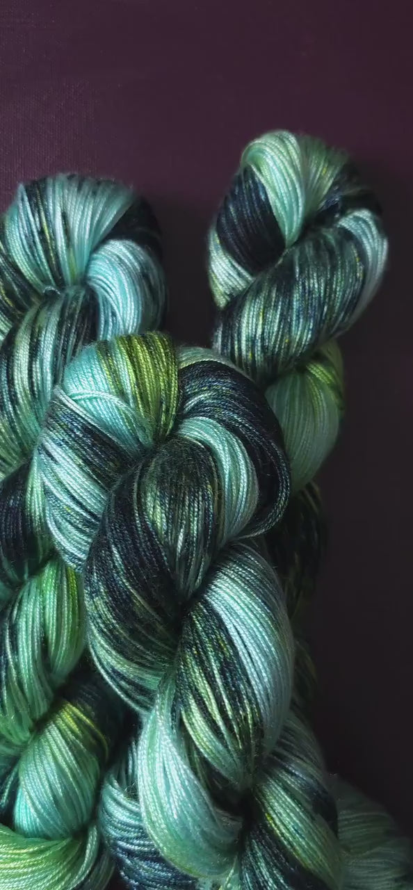 Hand dyed vegan yarn ~ Frosty ~ fingering or DK weight tencel or bamboo yarn, hand painted mercerized cotton thread, weaving yarn