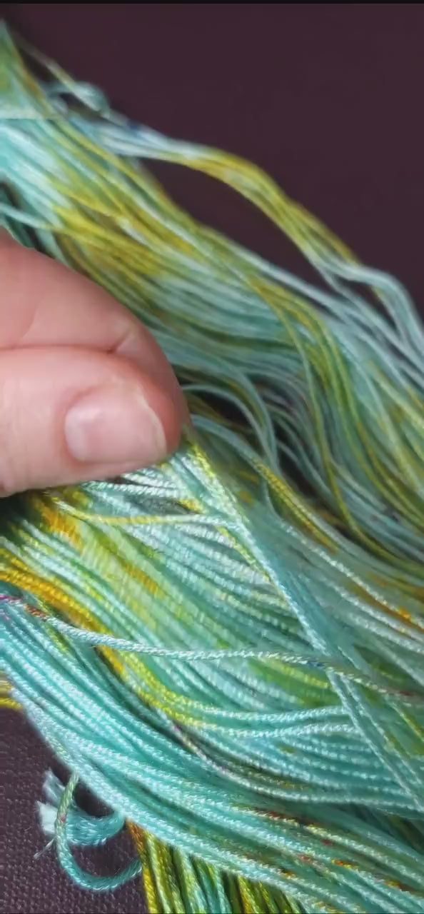 Mint Breeze Popsicle, Hand dyed vegan yarn, fingering / DK weight tencel, bamboo, mercerized cotton thread, hand painted knitting or crochet
