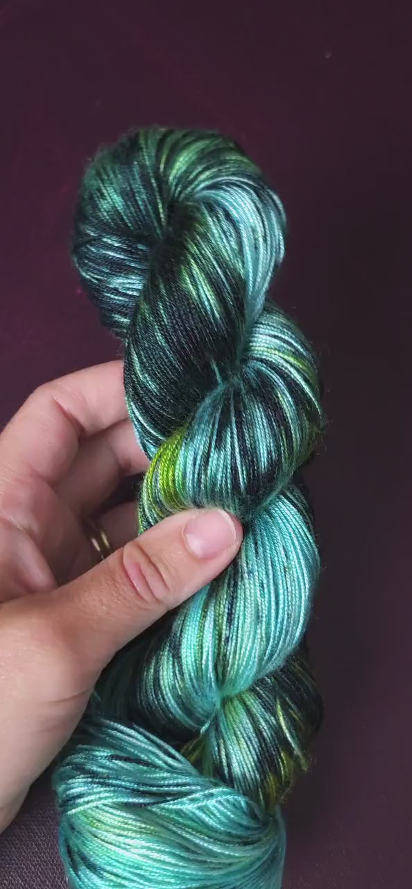 Hand dyed vegan yarn ~ Iceberg ~ fingering or DK weight tencel or bamboo yarn, hand painted mercerized cotton thread, weaving yarn