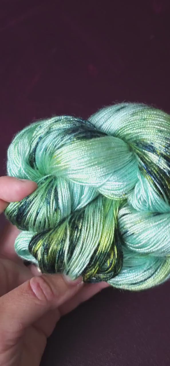 Hand dyed vegan yarn ~ Snow Mermaid ~ fingering or DK weight tencel or bamboo yarn, hand painted mercerized cotton thread, weaving yarn