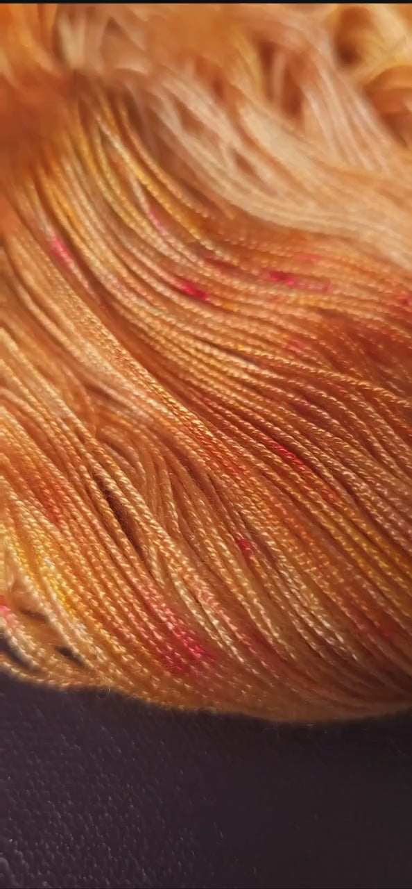 Hand dyed vegan yarn, Lemon Peach, fingering weight tencel thread, hand painted knitting or crochet yarn, shiny plant based weaving yarn,