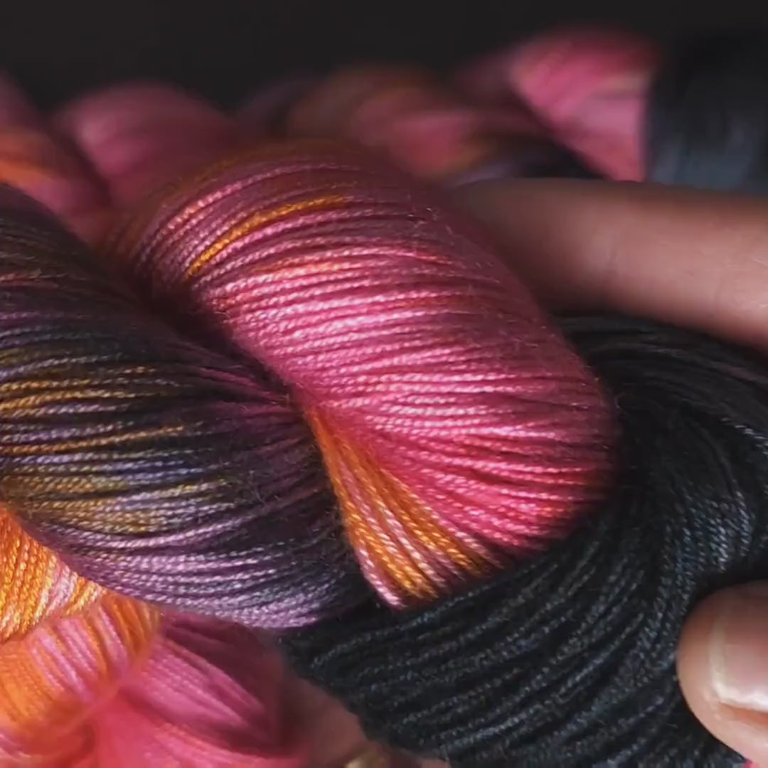 Hand dyed vegan yarn, Liquorice Allsorts, fingering / DK weight tencel, bamboo, mercerized cotton yarn, hand painted knitting, crochet,