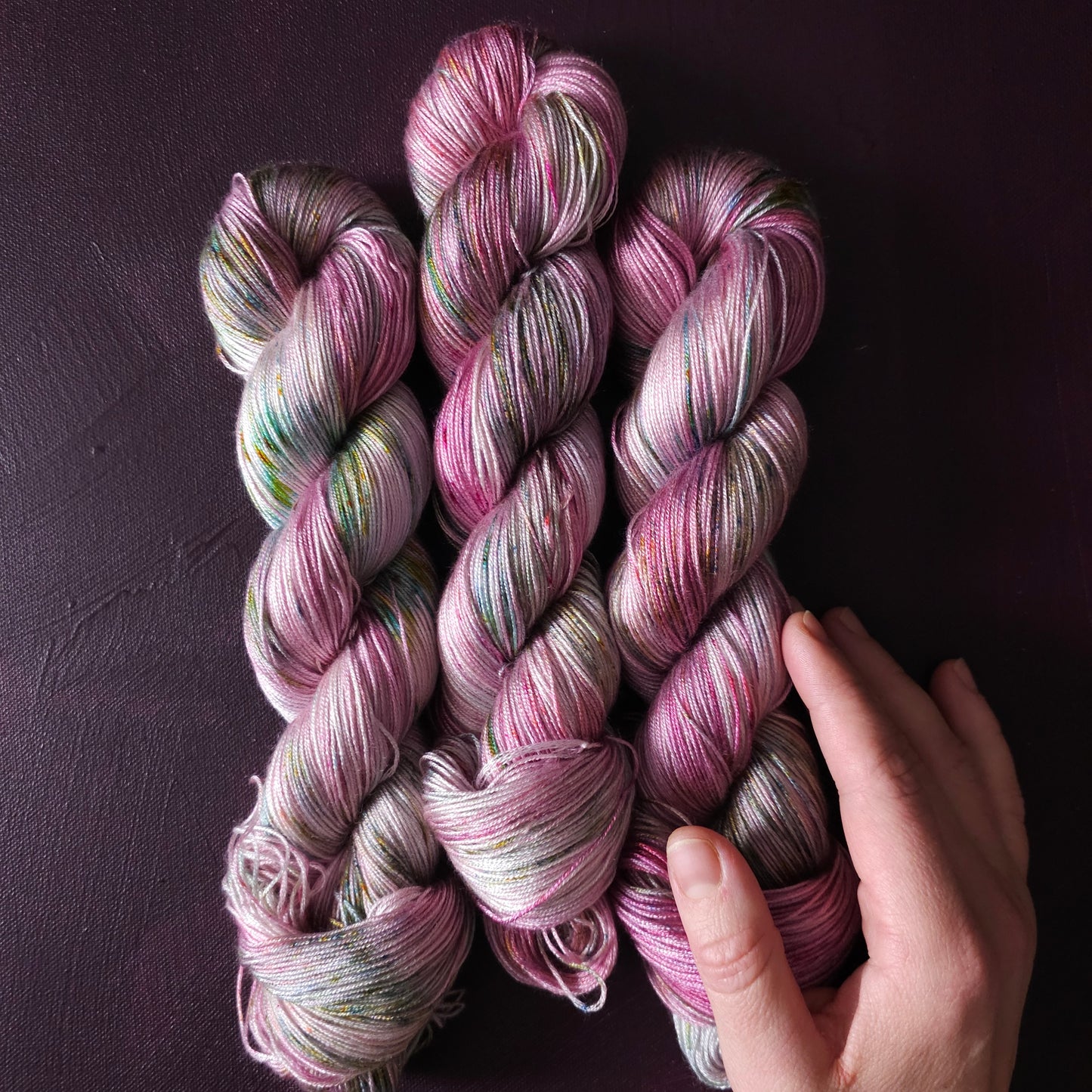 Unicorn Pond, Hand dyed vegan yarn, variegated yarn, fingering / DK weight knitting yarn, tencel / bamboo / cotton crochet thread