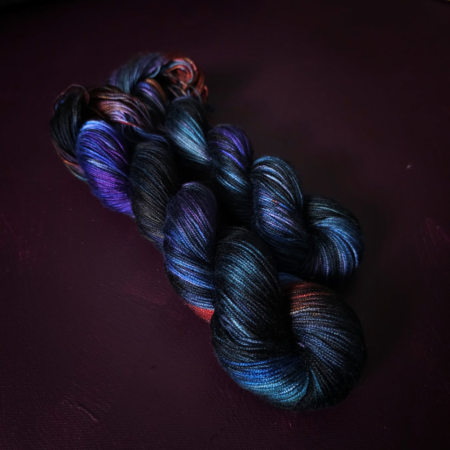 Midnight Memories, Hand dyed vegan yarn, variegated yarn, fingering or DK weight knitting yarn, tencel / bamboo / cotton crochet thread