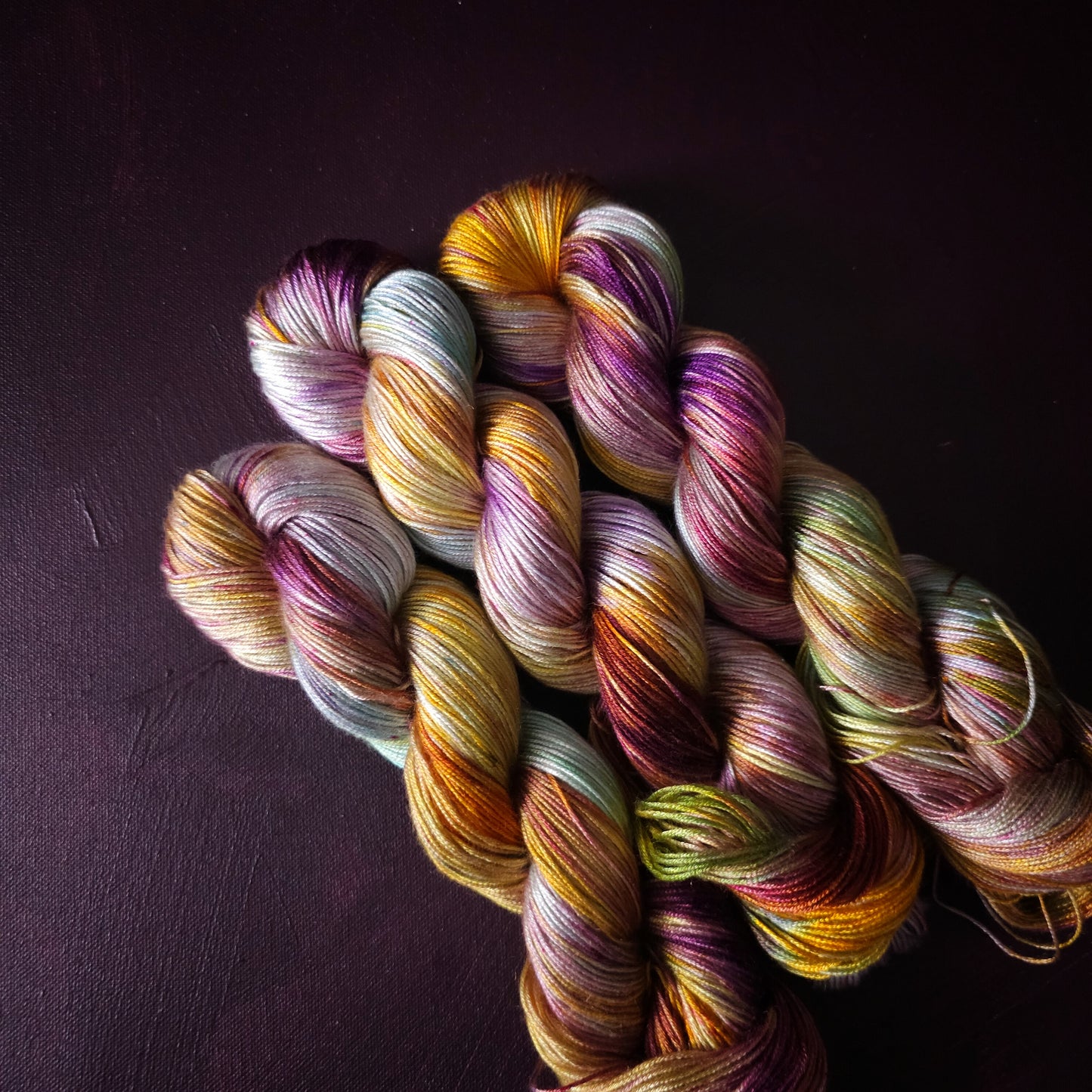 Kindred Spirit, Hand dyed vegan yarn, variegated yarn, fingering / DK weight knitting yarn, tencel / bamboo / cotton crochet thread