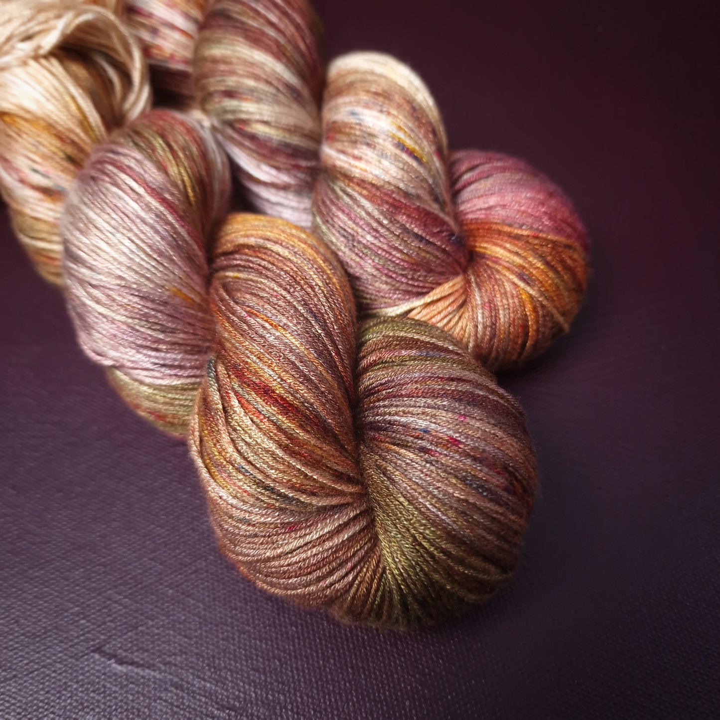Hand dyed yarn ~ Autumn's Last Kiss ***Dyed to order ~ fingering / DK weight tencel OR bamboo yarn, vegan, hand painted
