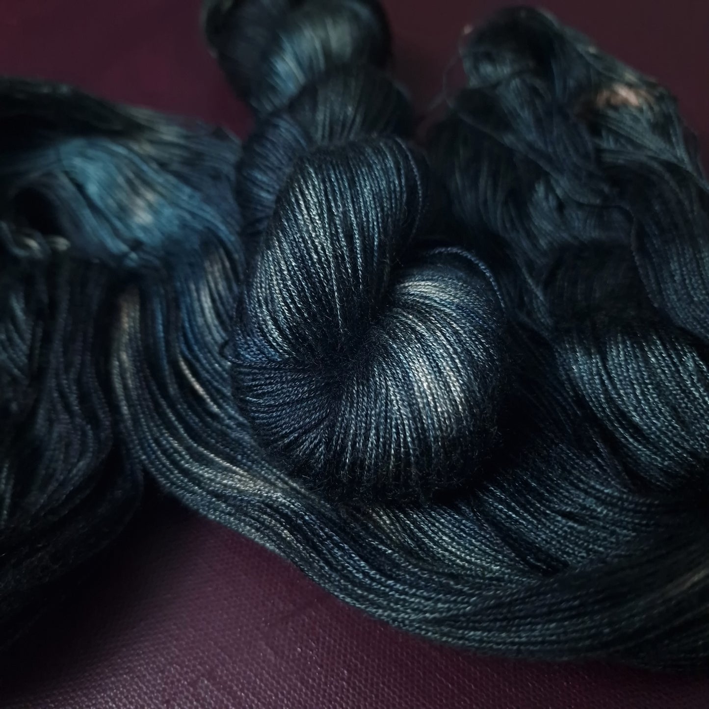 Hand dyed yarn ~ Midnight Eyes ~ fingering weight tencel yarn, hand painted, indie dyed, gift for knitter