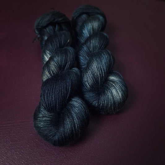 Hand dyed yarn ~ Midnight Eyes ~ fingering weight tencel yarn, hand painted, indie dyed, gift for knitter