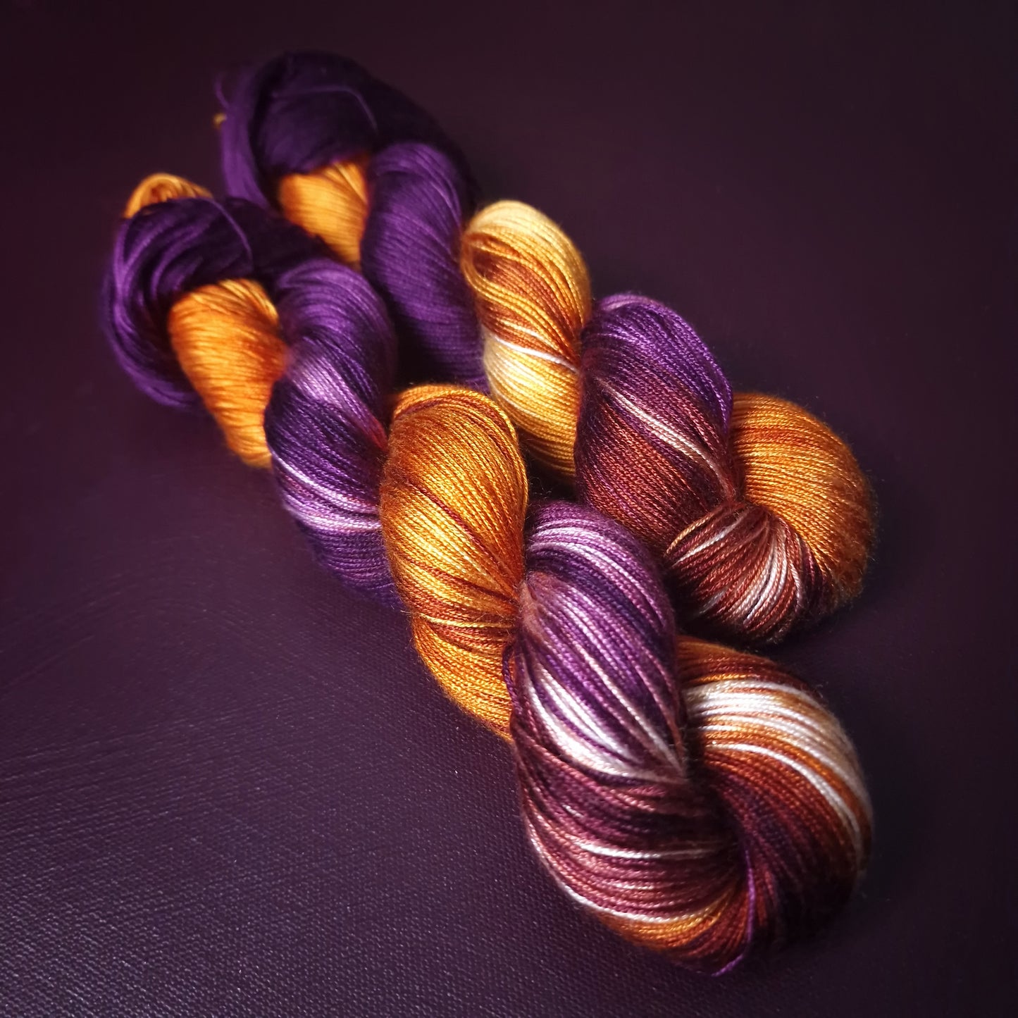 Hand dyed yarn ~ Purple Sun ~ fingering weight tencel yarn, hand painted, indie dyed, gift for knitter