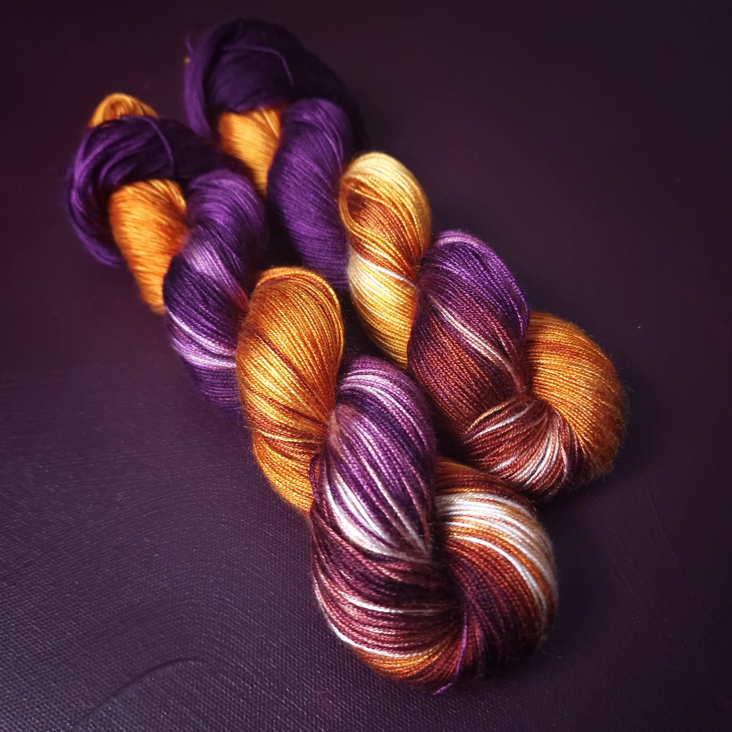 Hand dyed yarn ~ Purple Sun ~ fingering weight tencel yarn, hand painted, indie dyed, gift for knitter
