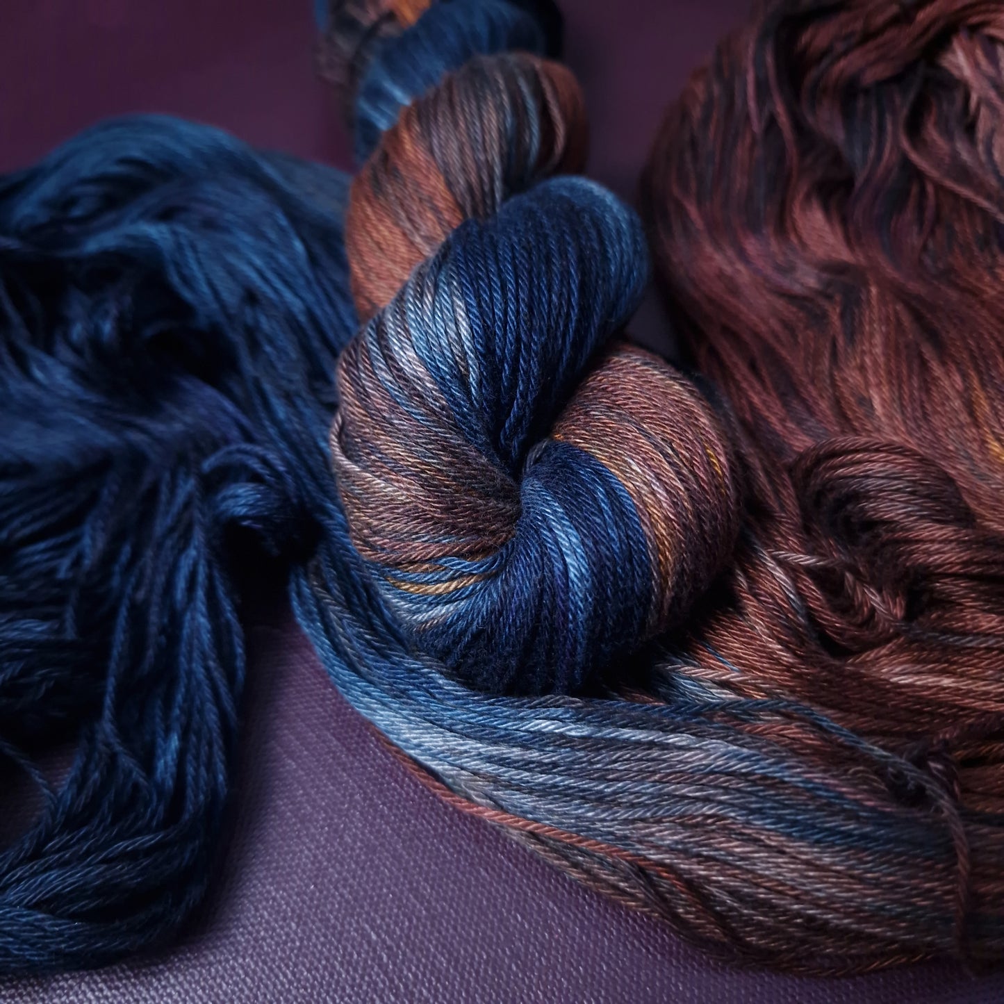 Hand dyed yarn ~ Moody Sunset ~ mercerized cotton yarn, vegan, hand painted, indie dyed