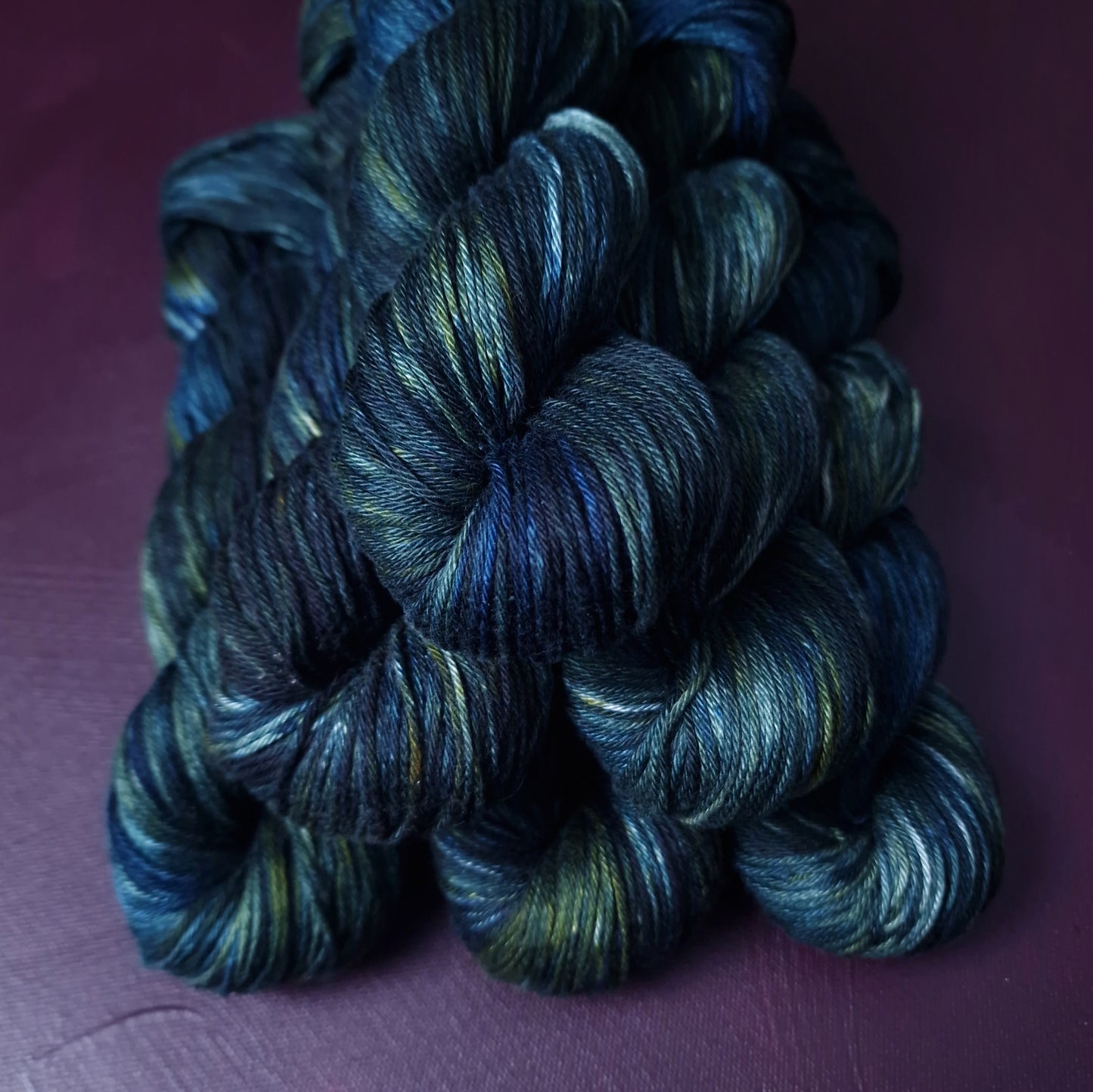 Hand dyed yarn ~ Starry Night ~ mercerized cotton yarn, vegan, hand painted, indie dyed