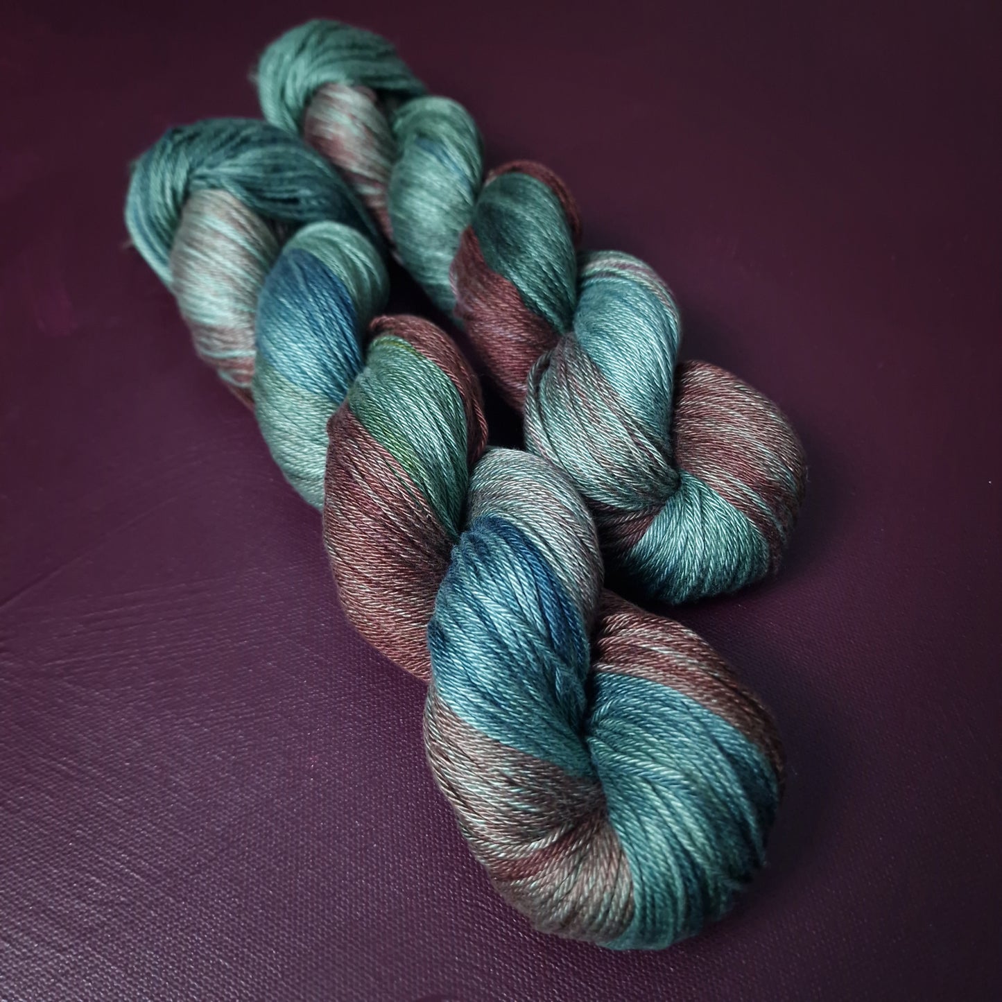 Hand dyed yarn ~ Mermaids Land~ mercerized cotton yarn, vegan, hand painted, indie dyed