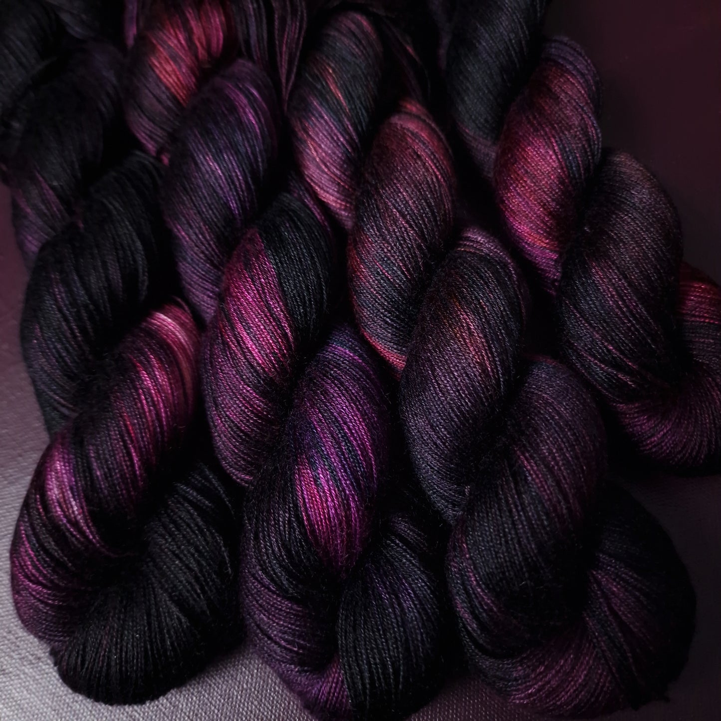 Hand dyed yarn ~ Dark Berry ~ fingering weight tencel yarn, hand painted, indie dyed, gift for knitter