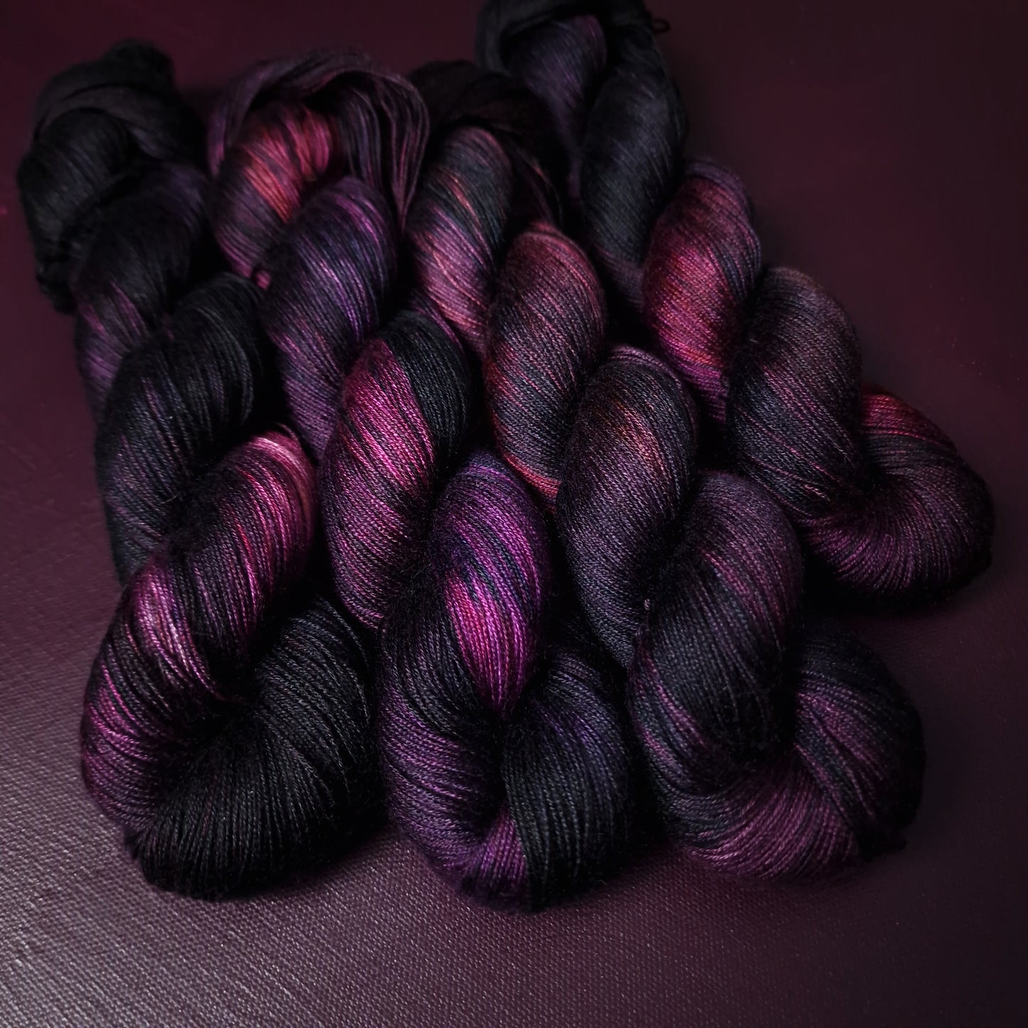 Hand dyed yarn ~ Dark Berry ~ fingering weight tencel yarn, hand painted, indie dyed, gift for knitter