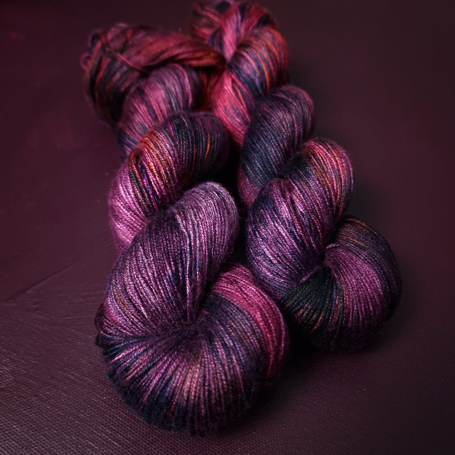 Hand dyed yarn ~ Moody Magenta ~ fingering weight bamboo yarn, hand painted, indie dyed, gift for knitter