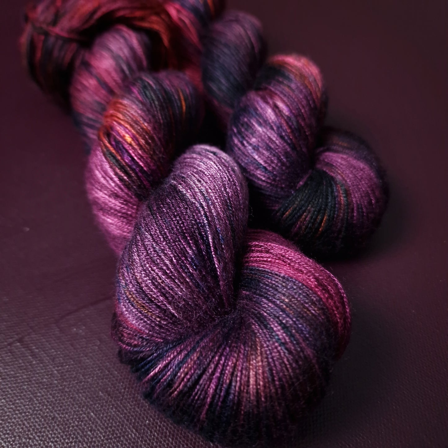 Hand dyed yarn ~ Moody Magenta ~ fingering weight bamboo yarn, hand painted, indie dyed, gift for knitter