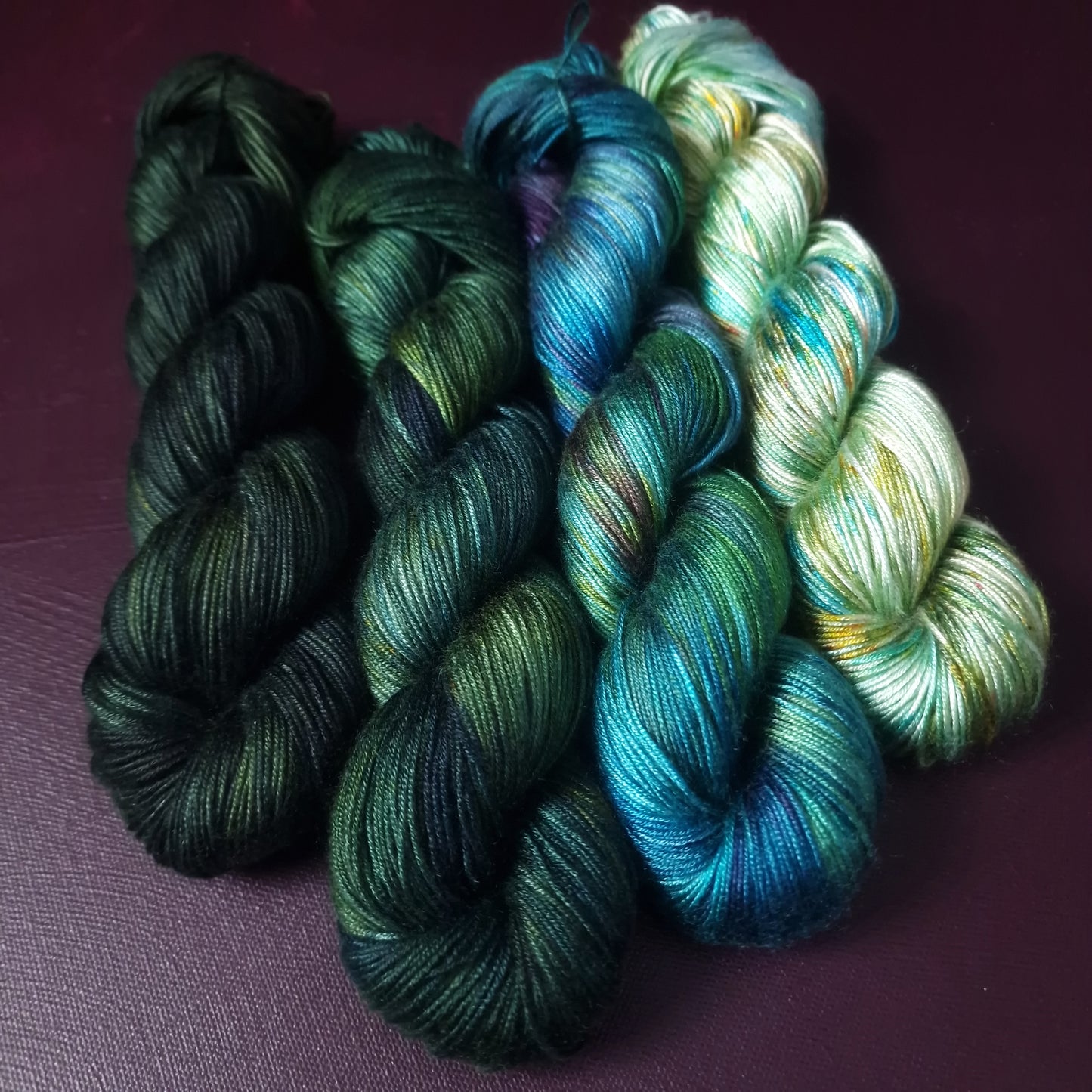 Hand dyed yarn ~ Fade Set*** Dyed to order ~ Mermaid's Castle ~ tencel yarn, bamboo yarn, vegan, hand painted, fingering, DK