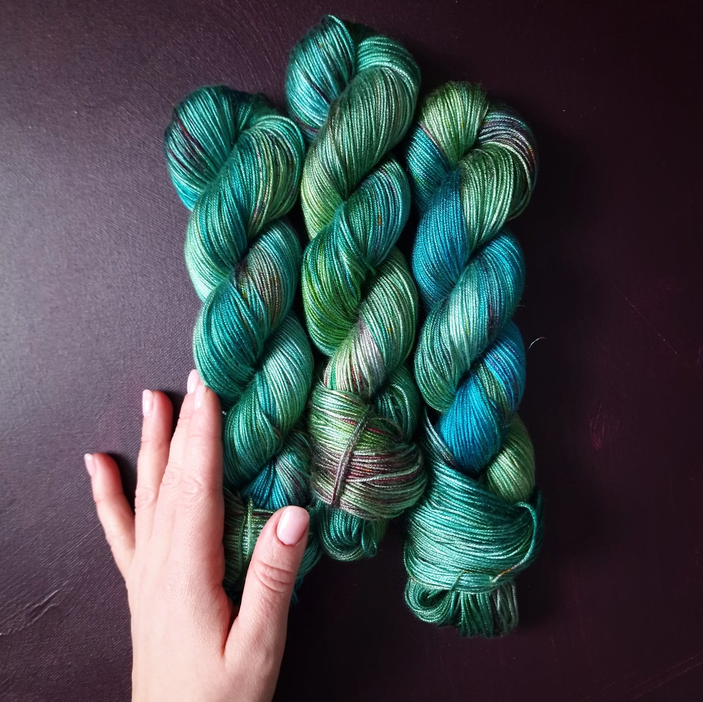 Hand dyed yarn ~ Glacier Peacock *** Dyed to order ~ fingering / DK weight tencel OR bamboo yarn, vegan, hand painted