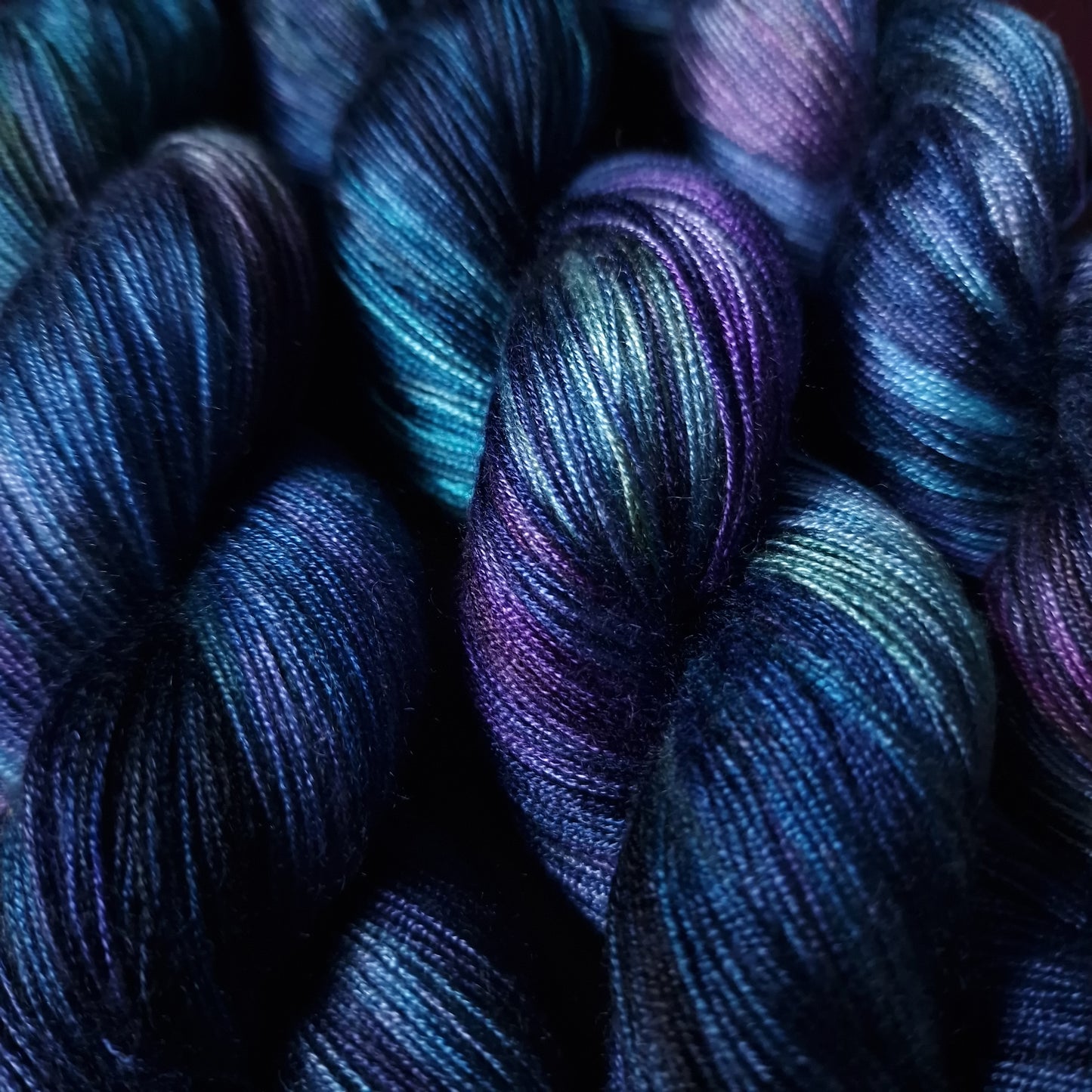 Hand dyed yarn ~ Peacock Galaxy *** Dyed to order ~ fingering / DK weight tencel OR bamboo yarn, vegan, hand painted