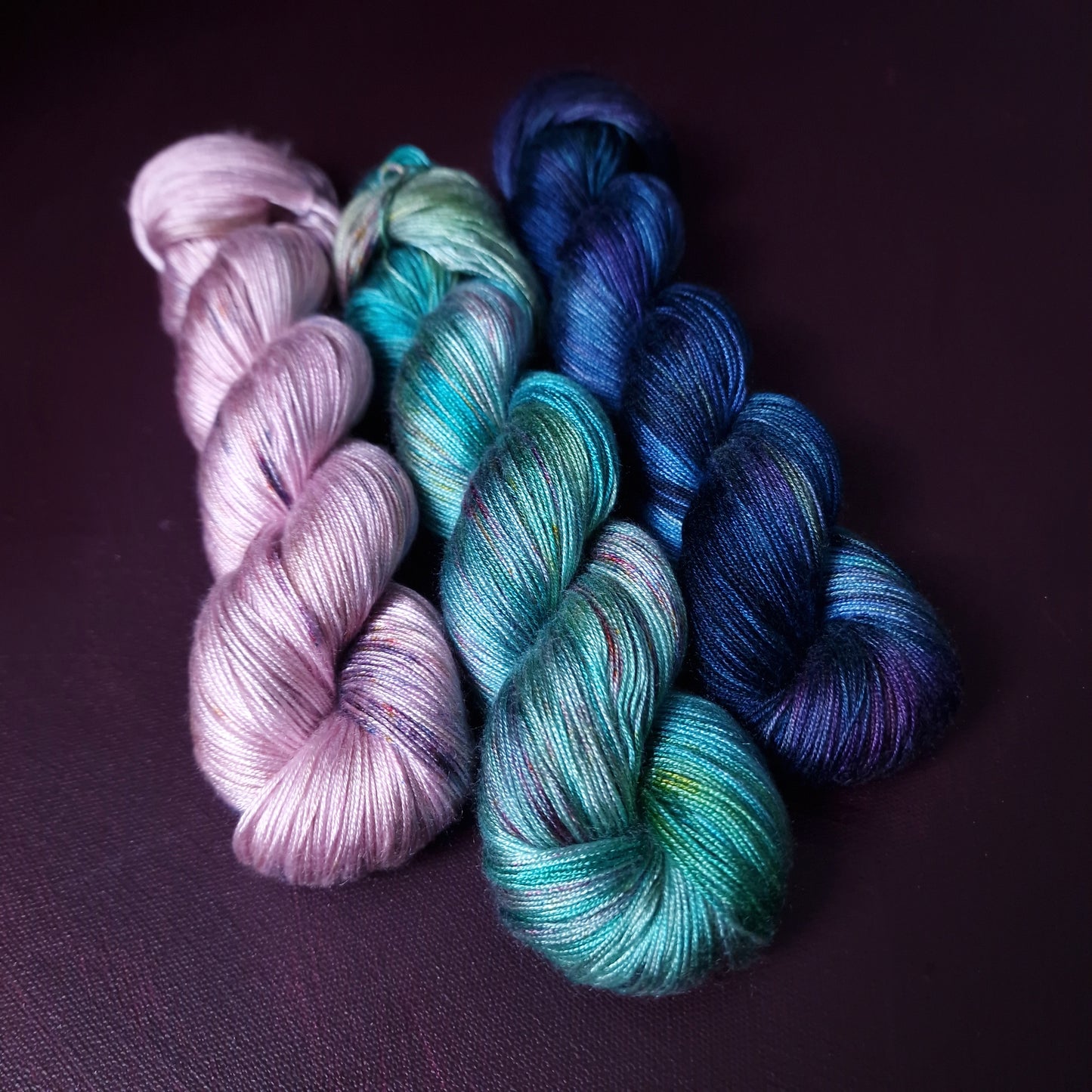 Hand dyed yarn ~ Peacock Galaxy *** Dyed to order ~ fingering / DK weight tencel OR bamboo yarn, vegan, hand painted