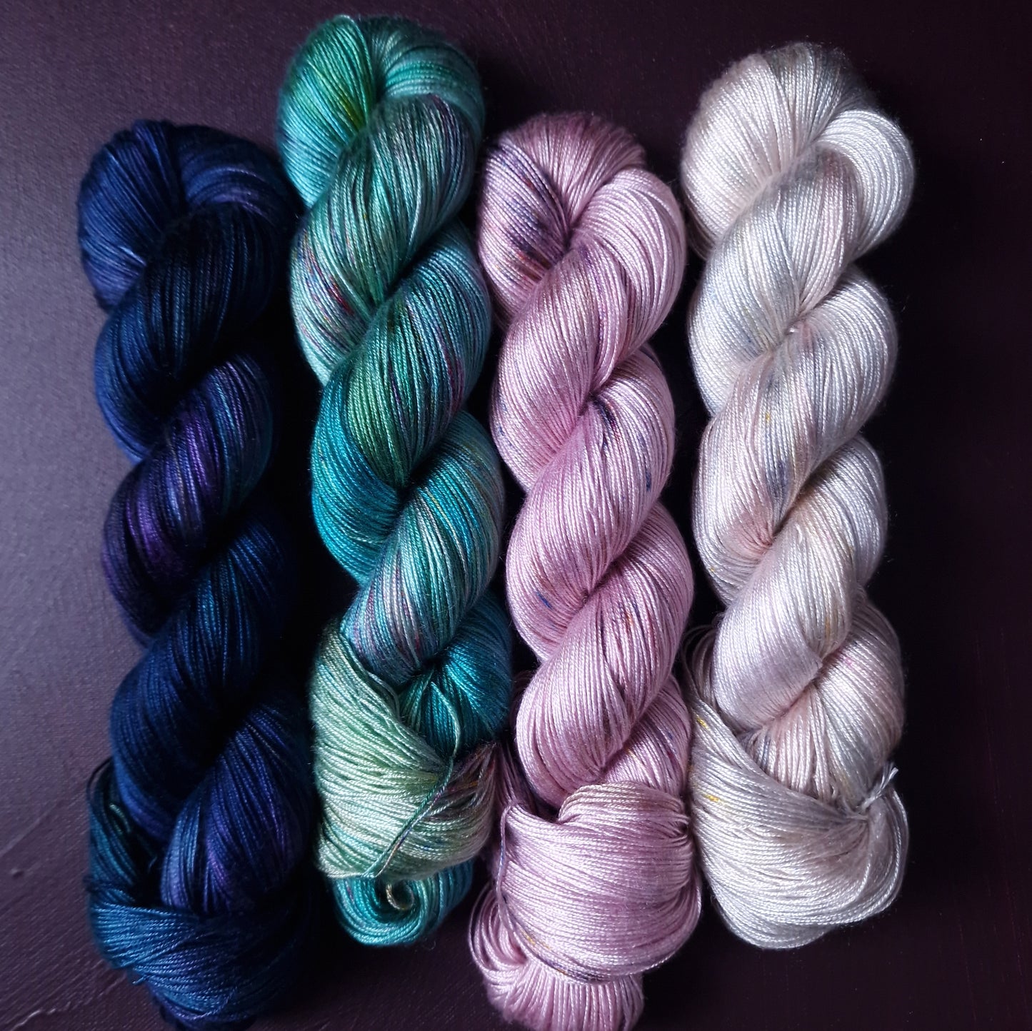 Hand dyed yarn ~ Fade Set*** Dyed to order ~ Peacock BonBons ~ tencel yarn, bamboo yarn, vegan, hand painted, fingering, DK