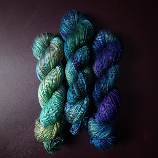 Hand dyed yarn ~ Fade Set ~ Peacock Dreams ~ tencel yarn, bamboo, vegan, hand painted, fingering, DK