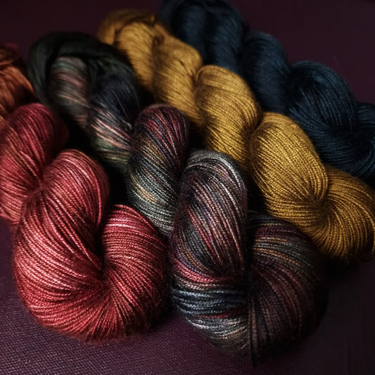 Hand dyed yarn ~ Yarn Set*** Dyed to order ~ Beauty Of Sorrow ~ tencel yarn, bamboo yarn, vegan, hand painted, fingering, DK