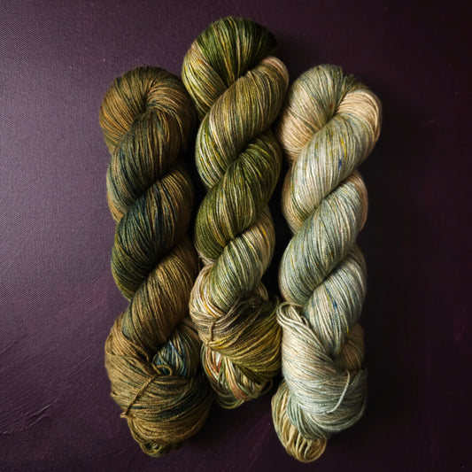 Hand dyed yarn ~ Fade Set ~ Mossy Willow ~ tencel yarn, bamboo, vegan, hand painted, fingering, DK