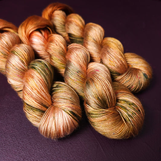 Hand dyed yarn ~ Mossy Peach *** Dyed to order ~ fingering / DK weight tencel OR bamboo yarn, vegan, hand painted