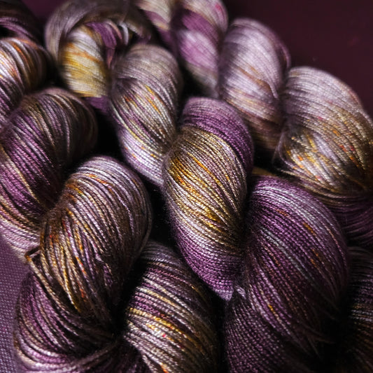 Hand dyed yarn ~ Moody Amethyst   ***Dyed to order ~ fingering / DK weight tencel OR bamboo yarn, vegan, hand painted