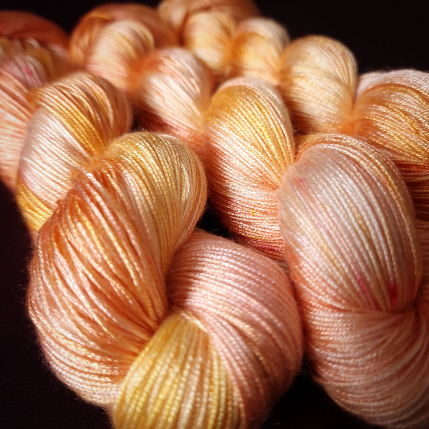 Hand dyed vegan yarn, Lemon Peach, fingering weight tencel thread, hand painted knitting or crochet yarn, shiny plant based weaving yarn,