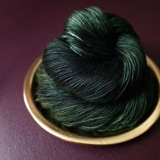 Hand dyed yarn ~ Dark Forest ***Dyed to order ~ fingering / DK weight tencel OR bamboo yarn, vegan, hand painted