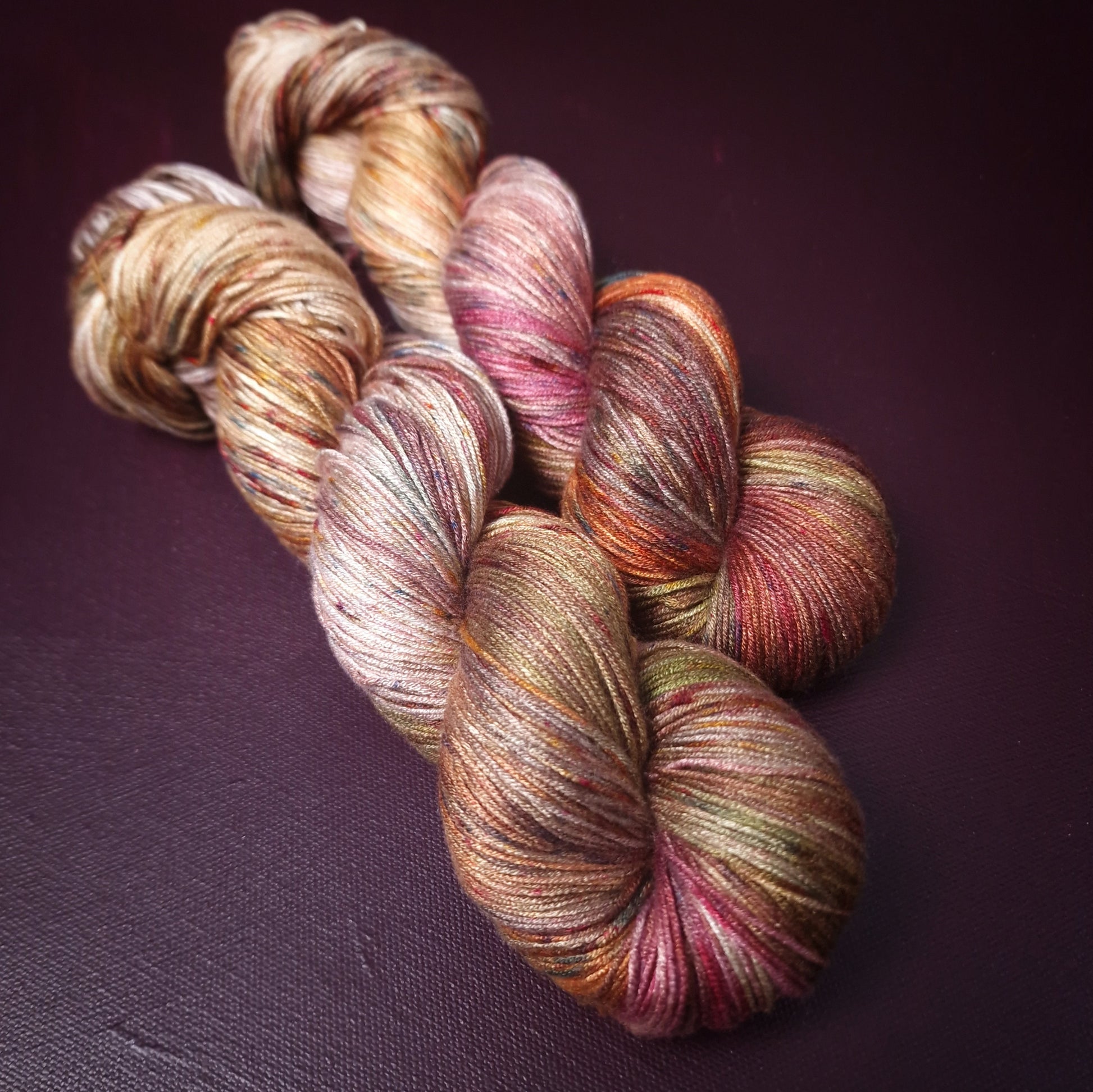 Hand dyed yarn ~ Autumn's Last Kiss ***Dyed to order ~ fingering / DK weight tencel OR bamboo yarn, vegan