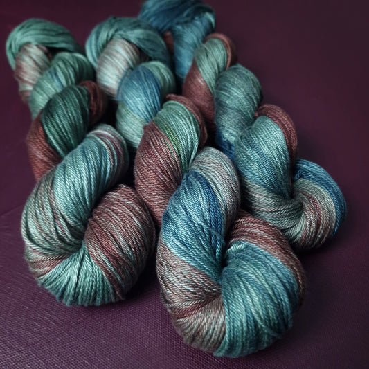 Hand dyed yarn ~ Mermaids Land ~ mercerized cotton yarn, vegan, hand painted, indie dyed