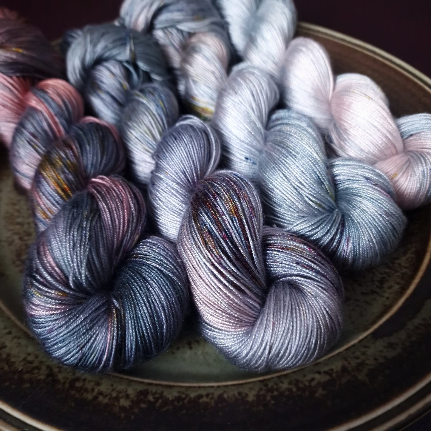 Hand dyed yarn ~ Fading Set ~ Cherry Blossom Ice Cream ~ fingering weight tencel yarn, vegan, hand painted