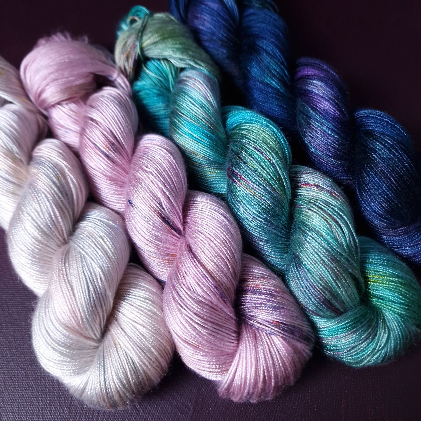 Hand dyed yarn ~ Fade Set*** Dyed to order ~ Peacock BonBons ~ tencel yarn, bamboo yarn, vegan, hand painted, fingering, DK