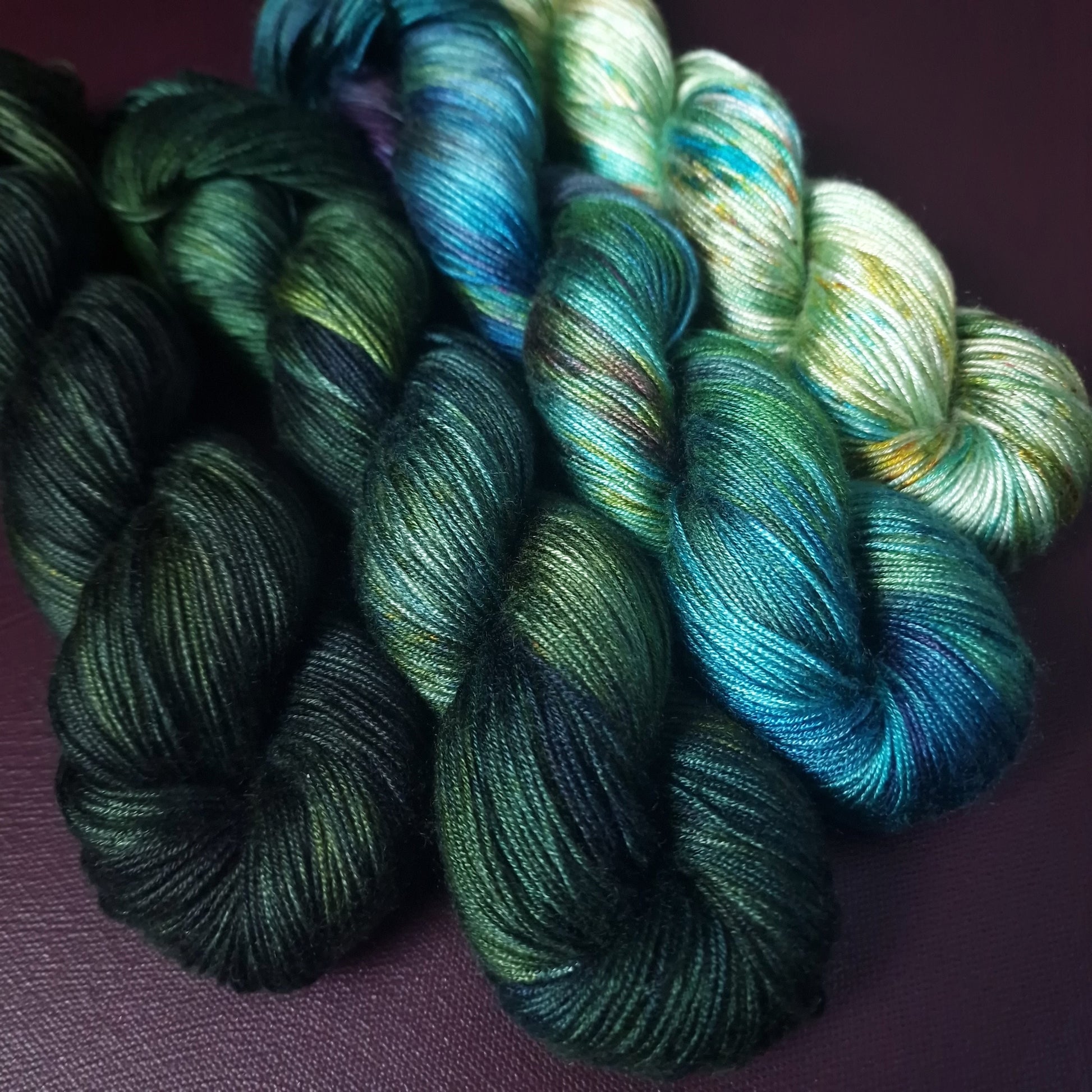 Hand dyed yarn ~ Fade Set*** Dyed to order ~ Mermaid&#39;s Castle ~ tencel yarn, bamboo yarn, vegan, hand painted, fingering, DK