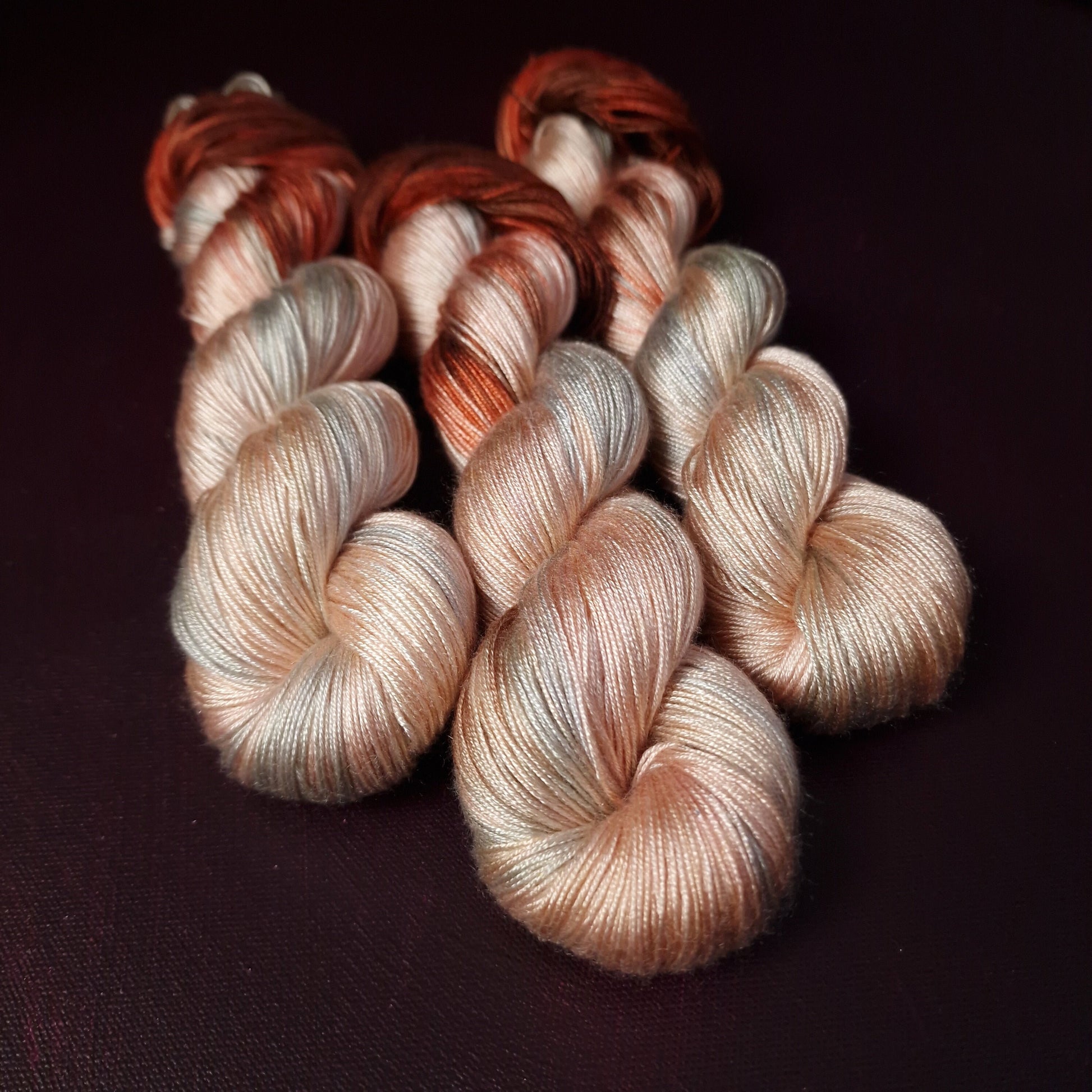 Hand dyed yarn ~ Peachy Sunset *** Dyed to order ~ fingering / DK weight tencel OR bamboo yarn, vegan, hand painted