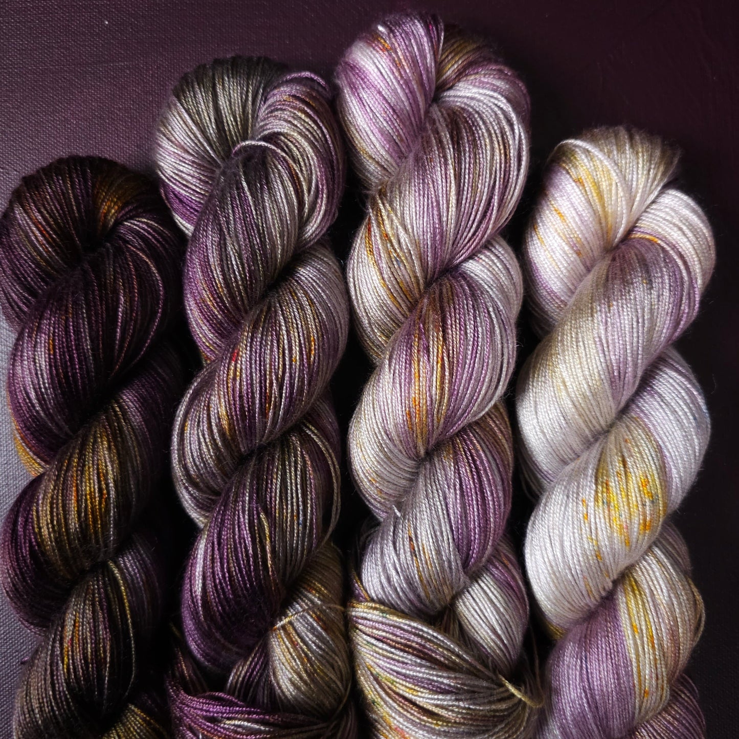 Hand dyed yarn ~ Fade Set*** Dyed to order ~ Ametrine ~ tencel yarn, bamboo yarn, vegan, hand painted, fingering, DK