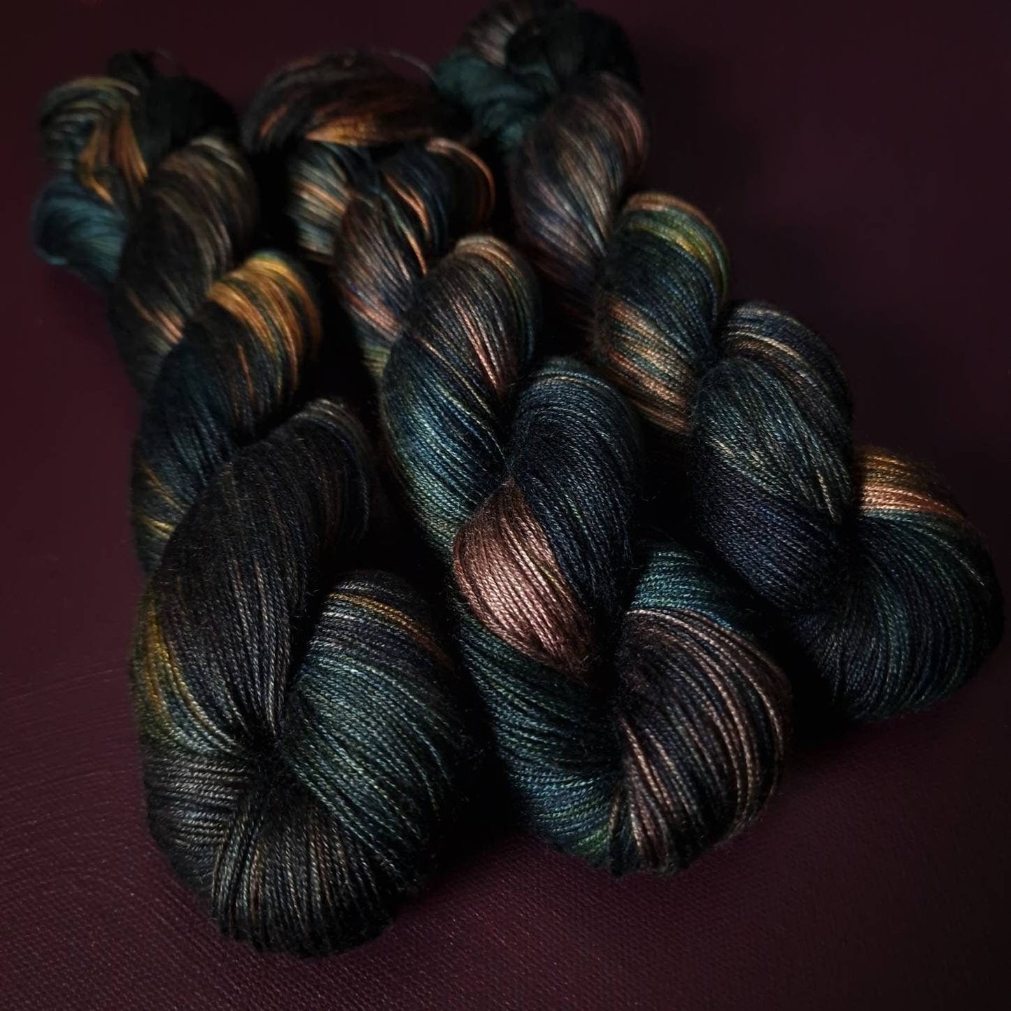 Hand dyed yarn ~ The Librarian ***Dyed to order ~ fingering / DK weight tencel OR bamboo yarn, vegan, hand painted