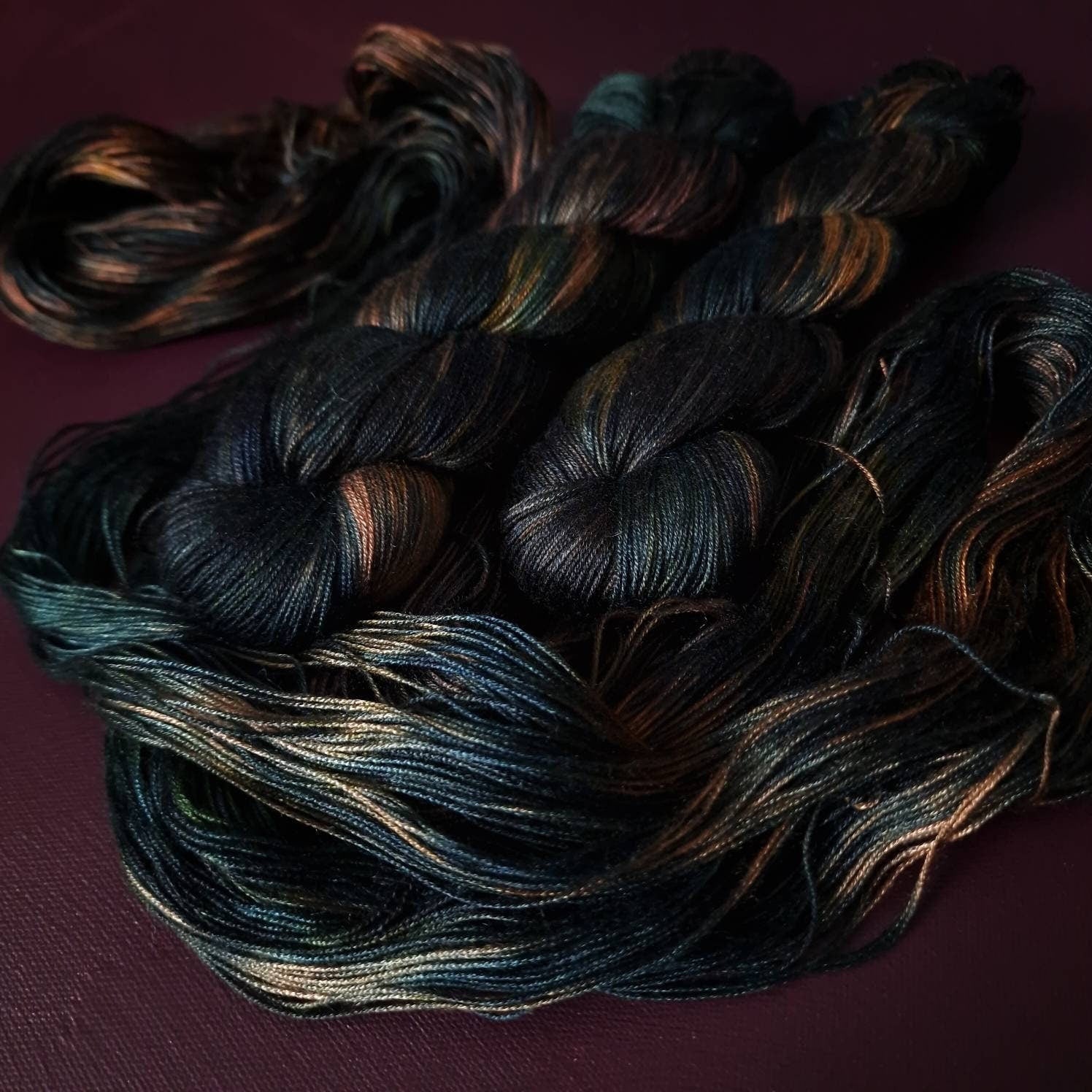 Hand dyed yarn ~ The Librarian ***Dyed to order ~ fingering / DK weight tencel OR bamboo yarn, vegan, hand painted