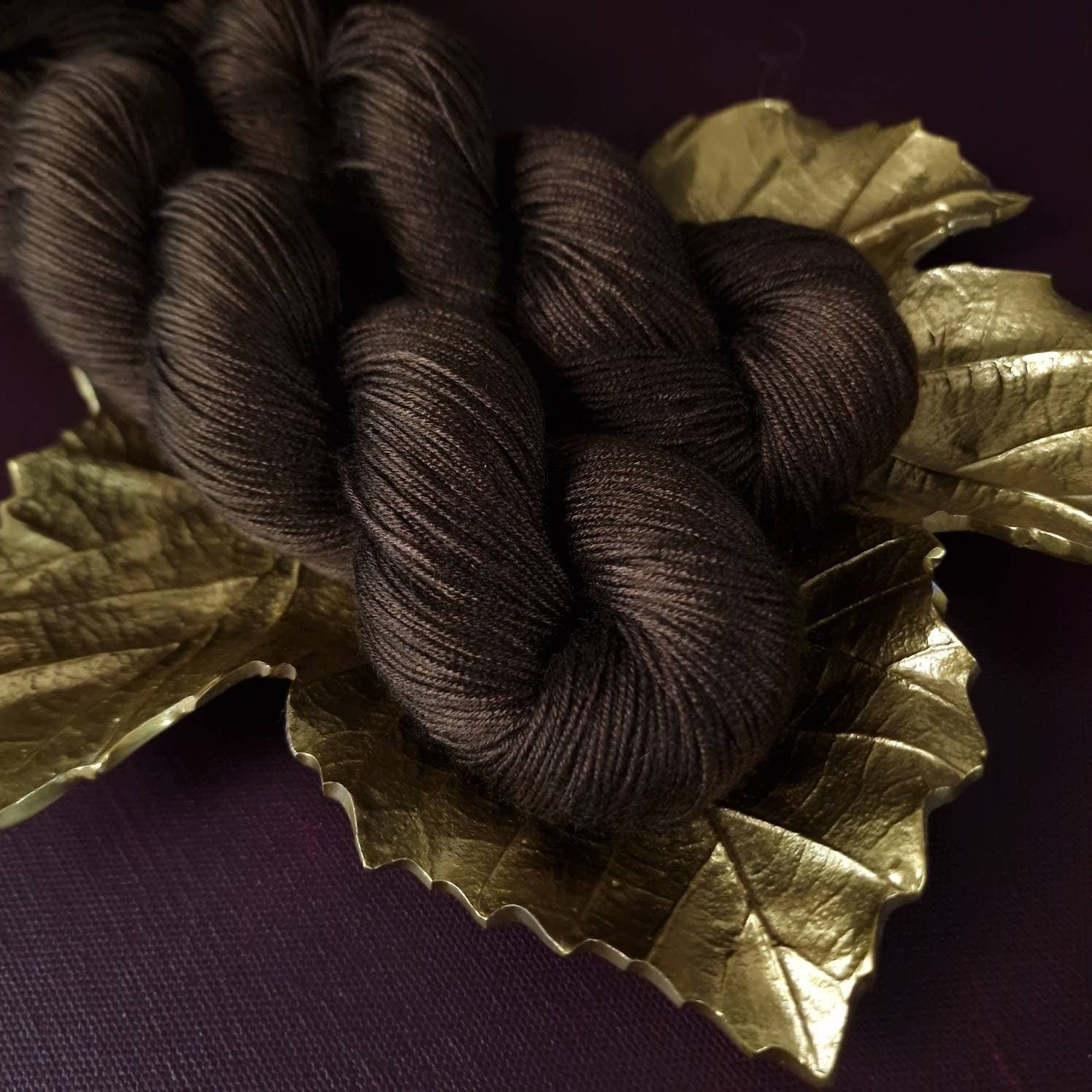 Hand dyed yarn ~ Dark Chocolate Cake***Dyed to order ~ fingering / DK weight tencel OR bamboo yarn, vegan, hand painted