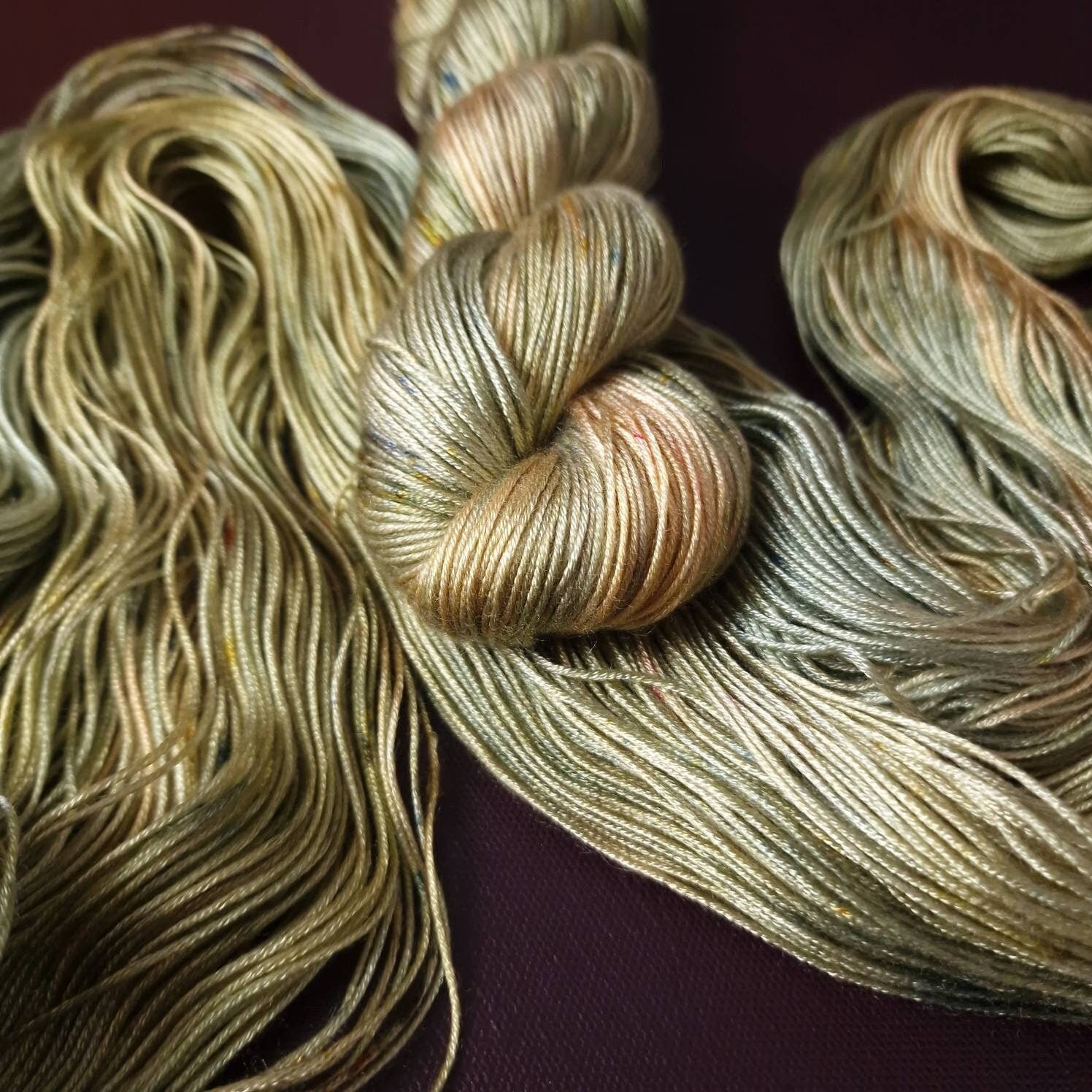 Hand dyed yarn ~ Olive Fairy***Dyed to order ~ fingering / DK weight tencel OR bamboo yarn, vegan, hand painted