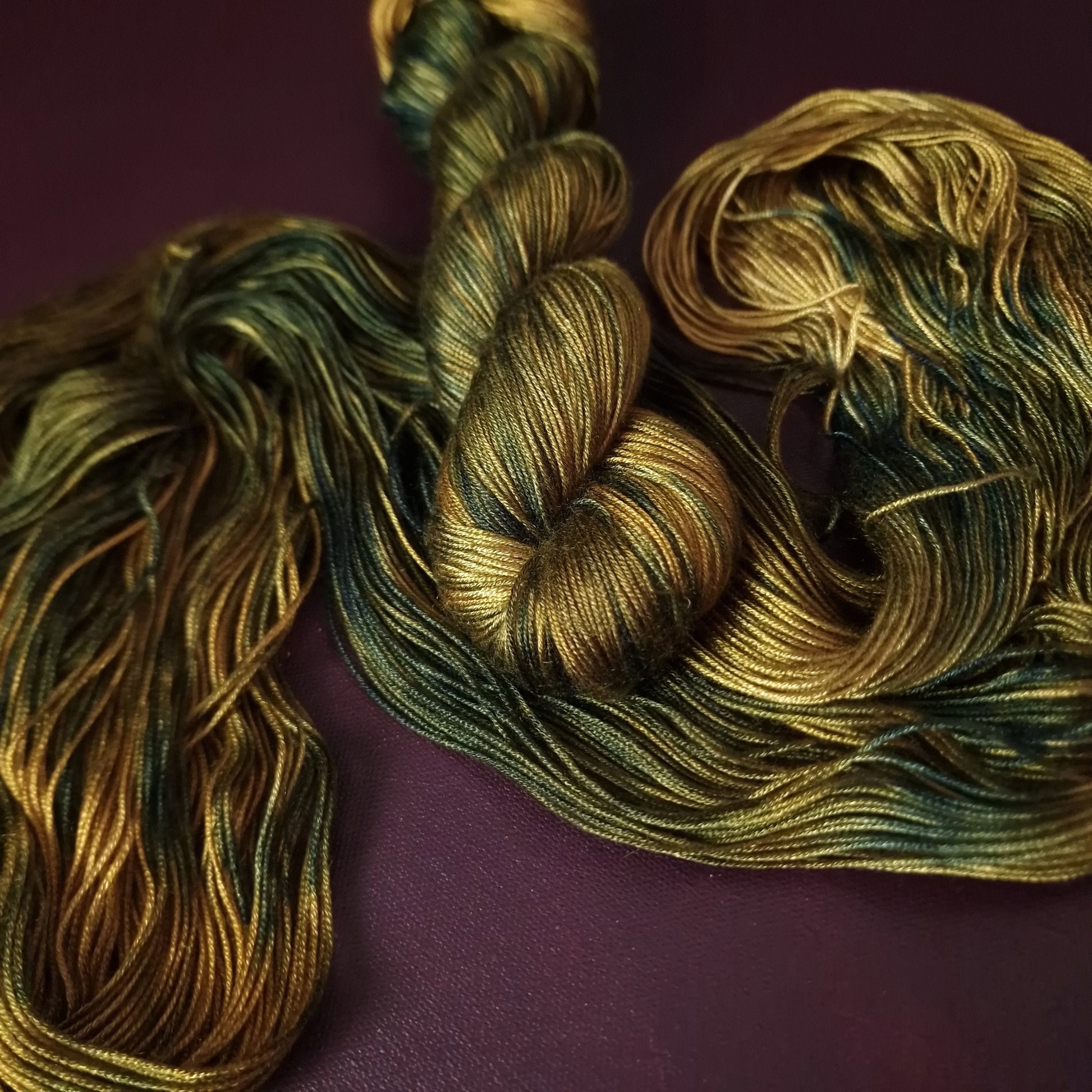 Hand dyed yarn ~ Wild Olive ***Dyed to order ~ fingering / DK weight tencel OR bamboo yarn, vegan, hand painted