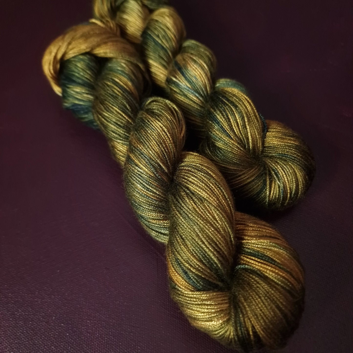 Hand dyed yarn ~ Wild Olive ***Dyed to order ~ fingering / DK weight tencel OR bamboo yarn, vegan, hand painted