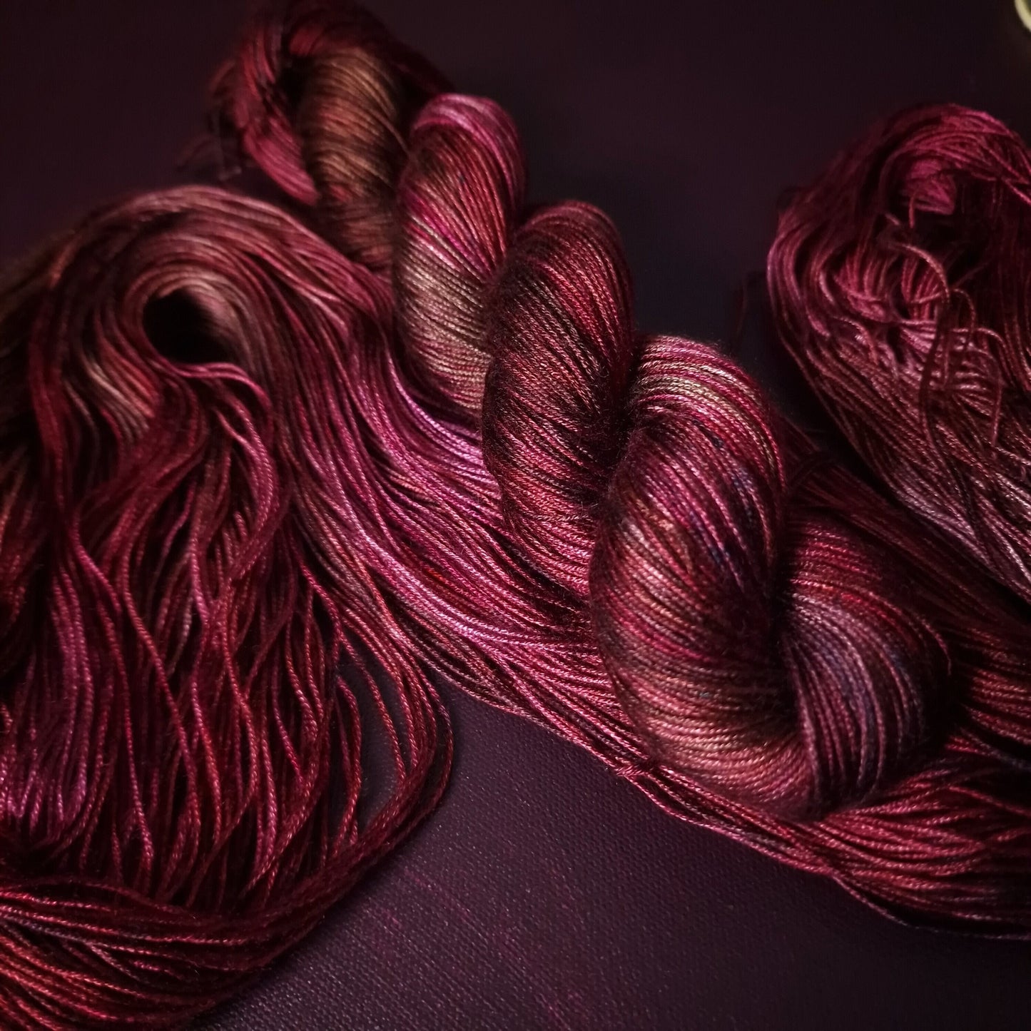 Hand dyed yarn ~ Hibiscus Tea ***Dyed to order ~ fingering / DK weight tencel OR bamboo yarn, vegan, hand painted